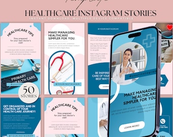 50 Healthcare Instagram Stories Templates, Editable Canva Graphics for Social Media Marketing