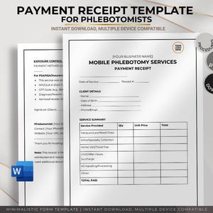 Payment Receipt Template for Phlebotomists, Editable Digital Invoice, Client Billing Document