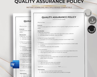 Quality Assurance Policy Template, Standard Operating Procedures, Compliance and Business Guidelines