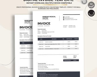 Digital Invoice Template, Editable Billing Document, Professional Invoice for Small Business Use