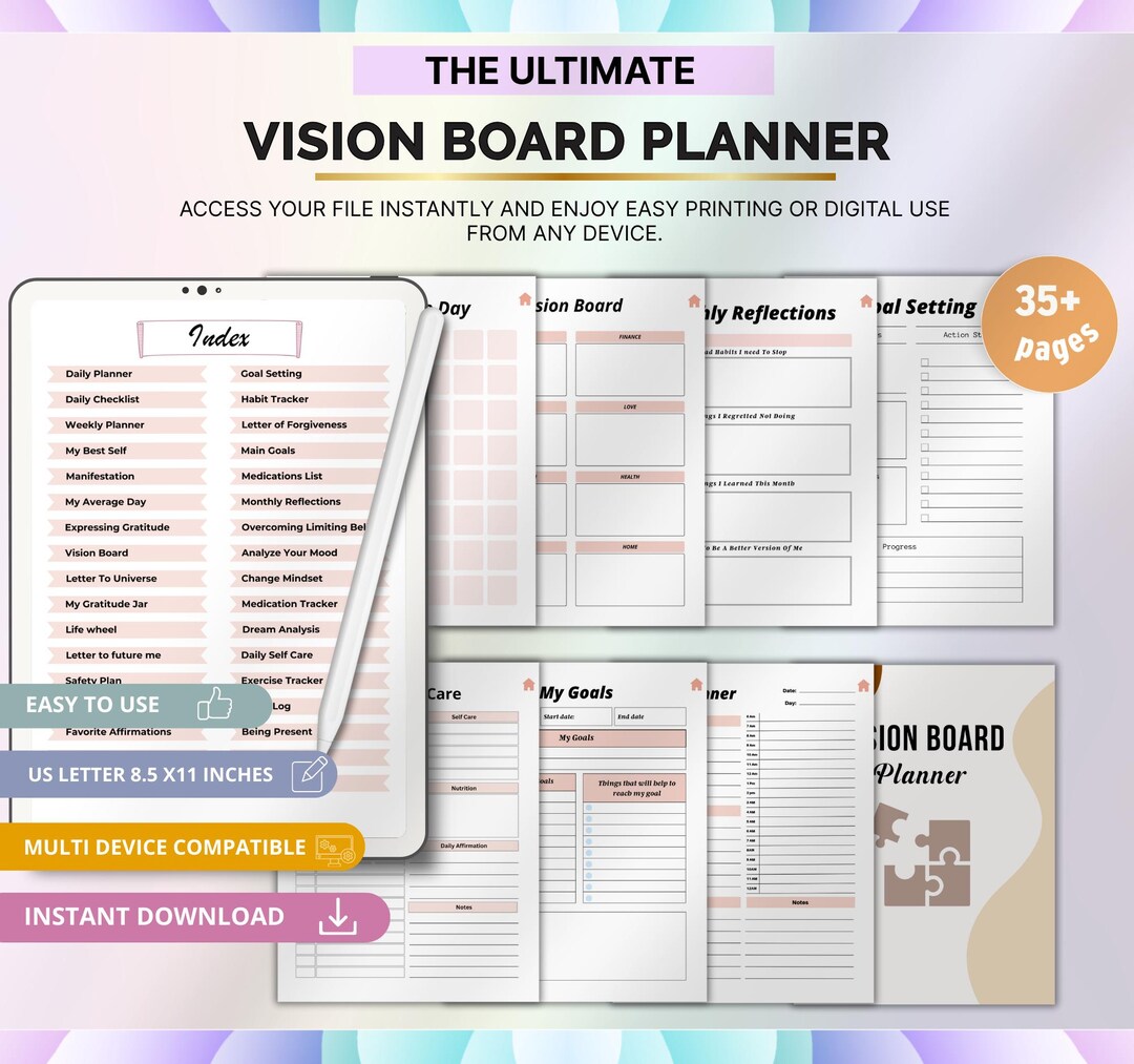 Digital Vision Board Planner, Goal Setting Journal, Daily Motivation ...