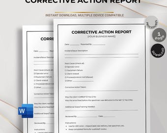 Corrective Action Report Template, Workplace Issue Documentation, Editable Employee Performance Form