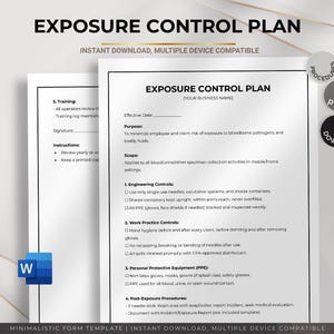 Exposure Control Plan Template, Workplace Safety Guide, OSHA Compliance and Risk Management
