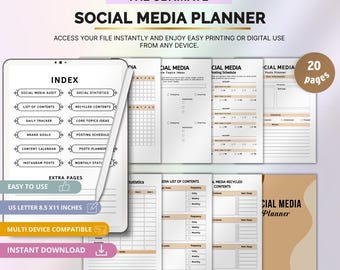 Digital Social Media Planner,Digital Content Calendar, Marketing Strategy Workbook, Canva Editable, Printable PDF