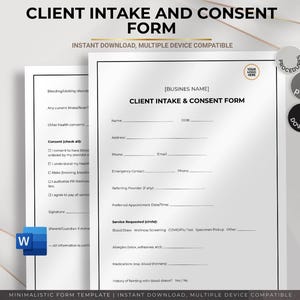 Client Intake and Consent Form Template, Editable Digital Document for Healthcare or Services