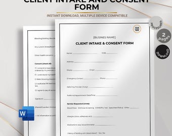 Client Intake and Consent Form Template, Editable Digital Document for Healthcare or Services