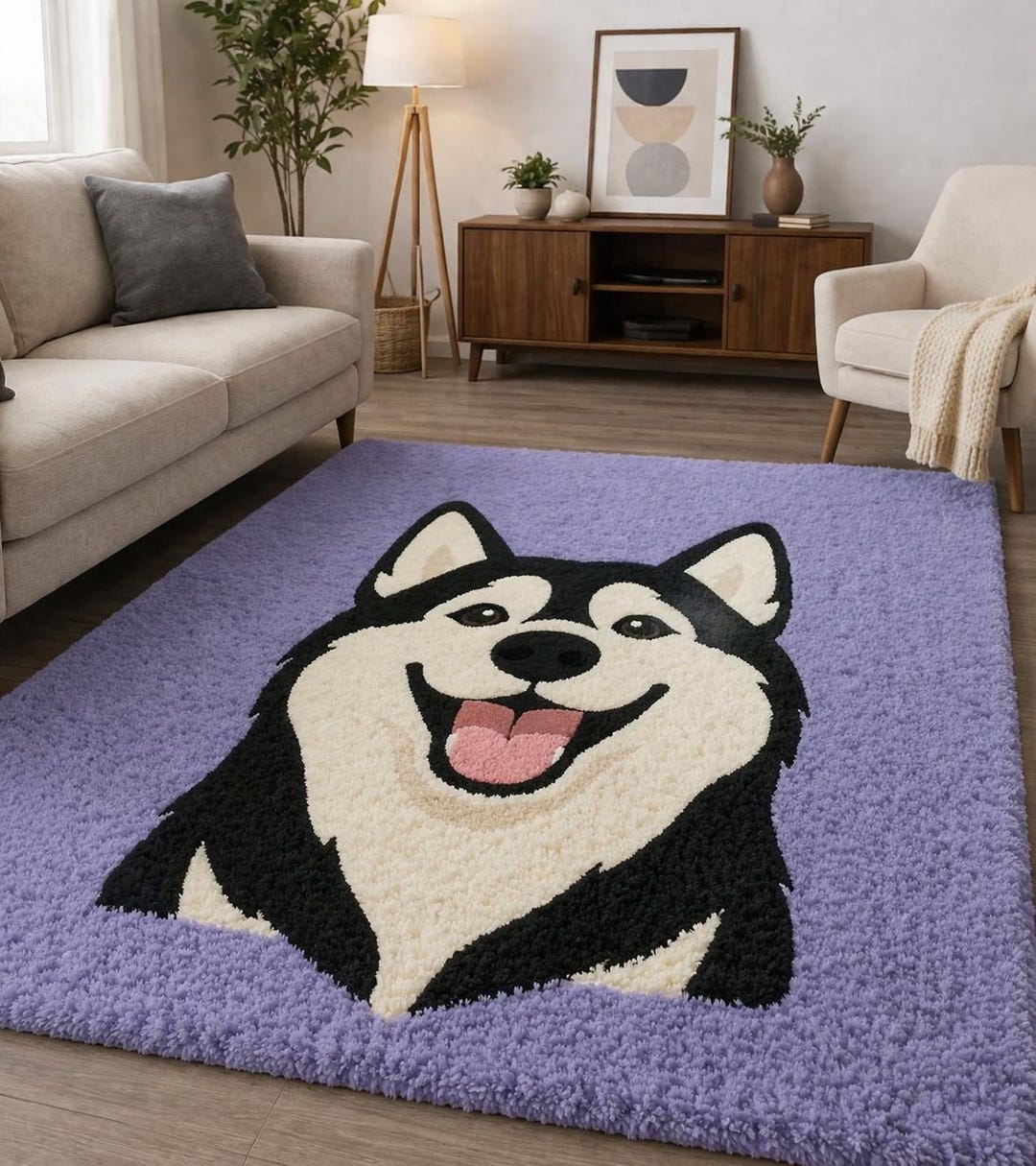 Hand Tufted Husky Rug: Plush Animal Shaped Carpet for Nursery, Pet ...