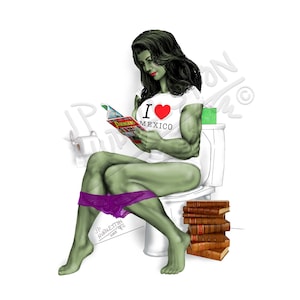 SHE-HULK  ( 1 Print ) Attorney Bathroom Superhero Picture Set Print Ironman Thor Print Antman Pooping Bath Captain America Peeing Spider-man