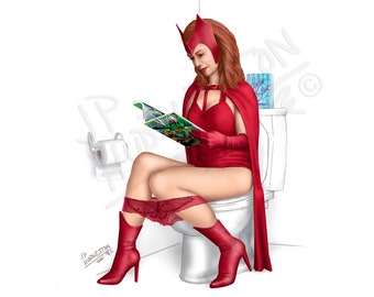 SCARLET WITCH (1 Print) Wanda Maximoff Toilet Bathroom Wanda Vision Marvel Print Poster X-Men Superhero Captain America Antman Valentine