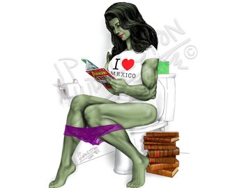 SHE-HULK  ( 1 Print ) Attorney Bathroom Superhero Picture Set Print Ironman Thor Print Antman Pooping Bath Captain America Peeing Spider-man