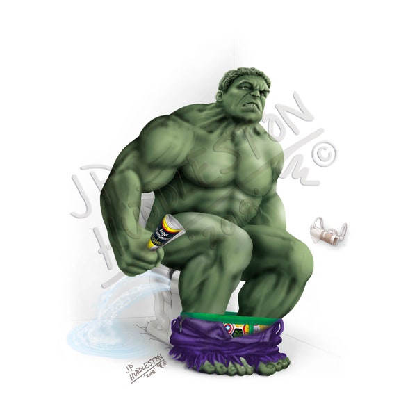 HULK ( 1 impresión ) Cuarto de baño Superhéroe Picture Set Print Ironman Thor Print Antman Pooping Bath Captain America Peeing Spider-man Hulk Marvel