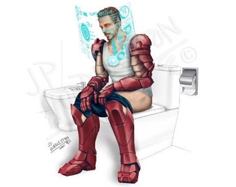 IRON MAN & Jarvis (1 Print) Superhero Bathroom Marvel Thor Black Widow Ironman Incredible Hulk Invisible Woman Antman Toilet