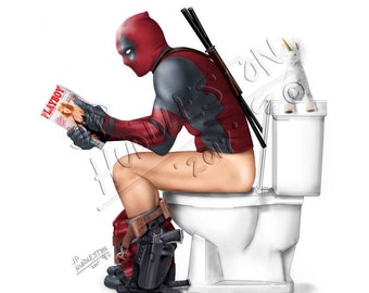 DEADPOOL ( 1 Print)  Unicorn Love Superhero Bathroom Print Wall Poster Captain Marvel Ryan Reynold Poop Toilet  Ironman Thor  Loki Bucky