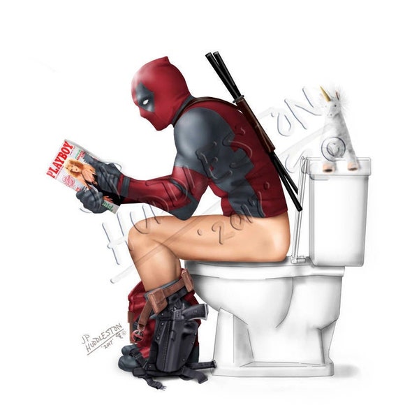 DEADPOOL ( 1 Print)  Unicorn Love Superhero Bathroom Print Wall Poster Captain Marvel Ryan Reynold Poop Toilet  Ironman Thor  Hulk