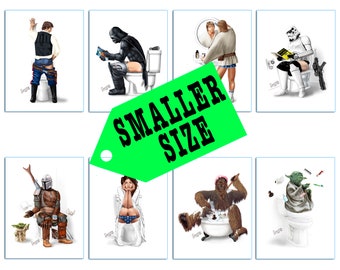 SMALLER SIZE 8.5x5.5" Fit 5 x 7" Frame  Star Wars Prints Toilet Bathroom Hair Luke Yoda Han Solo Toilet  Storm Trooper Chewbacca Mandalorian