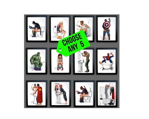 Superhero Bathroom Set Of 5 Print Aquaman Thor Wolverine Etsy
