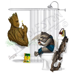 Rocket Racoon & Groot  in the Bathroom Guardians of the Galaxy Prints Superhero Bathroom Artwork Starlord