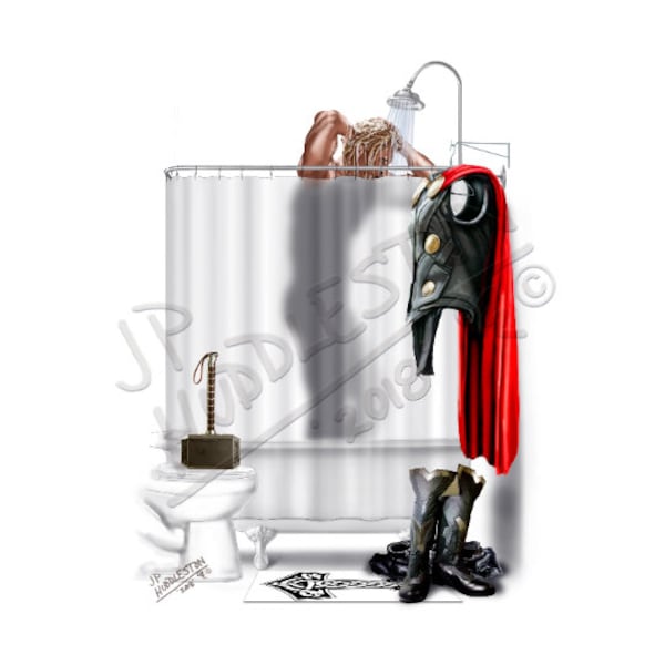 Cuarto de baño (1 impresión) THOR*** En la ducha Bañera Set Impresiones Loki Capitán América Antman Caca Thor Baño orinando Hombre cómico