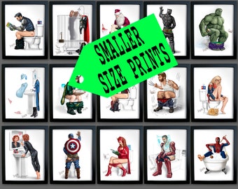 SMALLER SIZE 8.5x5.5" Fit 5 x 7" Frame Bathroom Superhero Captain America Hulk Iron Man Loki Thor Deadpool Invisible Woman Boyfriend Gift