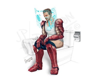 IRON MAN & Jarvis (1 Print) Superhero Bathroom Marvel Thor Black Widow Ironman  Incredible Hulk Invisible Woman Antman Toilet