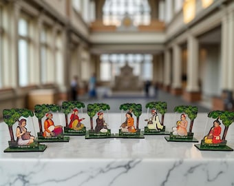 Asht Sakha Figurines: Radha Krishna Janmashtami Wooden Decor, Set of 8