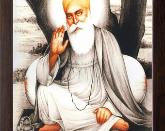 Guru Nanak Devji Blessing, HD Print, Brown Wood Frame (9 x 12 inch)