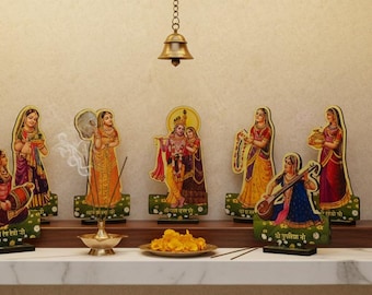 Ashta Sakhi Figurines (8pcs) - Radha Krishna Janmashtami Temple Decor