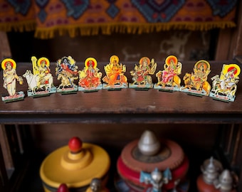 Handmade Indian Goddess Nav Durga Wooden Set: Home Temple Decor