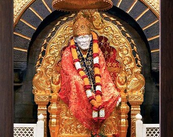 Shirdi Sai Baba HD Print, Brown Frame Religious Picture (9 X 12 inch)