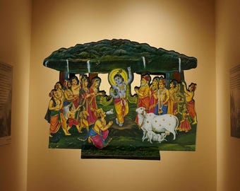 Govardhan Parvat Leela Set, Krishna Janmashtami MDF Decor (5x7 Inch)
