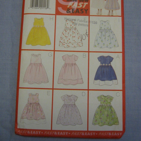 Butterick 5959 Girls Below Mid-knee Dress Size 2 - 3 - 4 - 5 Breast 21, 22, 23, 24, 25 Inches Uncut Sewing Pattern 1998