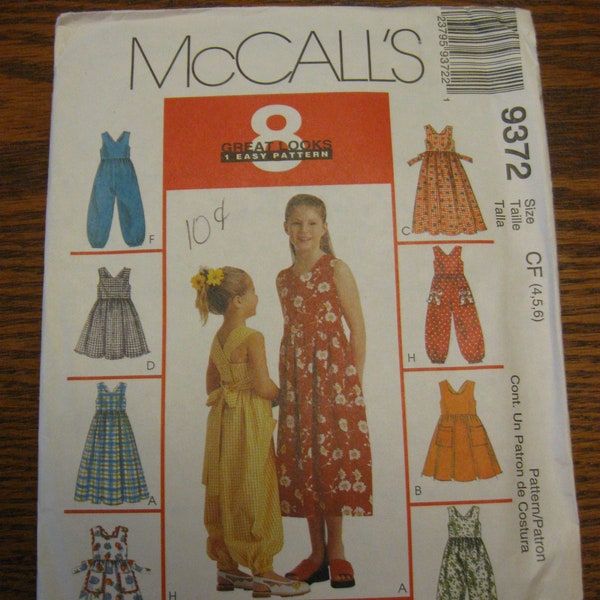 McCall's 9372 Children's and Girls' Sundress in 2 Lengths and Jumpsuit  Eight Great Looks Sizes 4, 5, 6 Chest 23, 24, 25  1988 Pattern Uncut