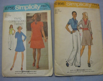 Simplicity 6166  and Simplicity 6756 Dress, Top, Short Skirt, Pants Misses Size 10 Bust 32 1/2 Inches Cut Sewing Patterns for Stretch Knits