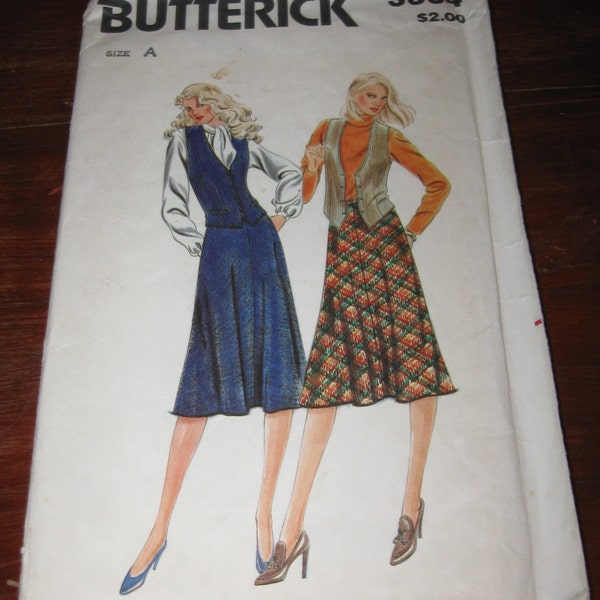 Butterick 3334 vest and A-line skirt Misses' size 8, 10, 12 bust 31 1/2, 32 1/2, 34   hip 33 1/2 34 1/2 36 inches sewing pattern