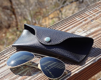 Estuche para gafas de piel flor, protector de gafas de sol hecho a mano