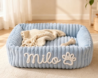 Custom Chenille Name Dog Bed, Personalized Corduroy Pet Bed, Pet Lover Gift, Pet Sofa