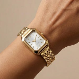 Rektangulär guldklocka för kvinnor, minimalistisk vintagestil kvartsklocka, elegant vardagssmycke i present