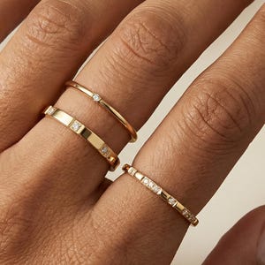 Gold Stacking Ring Set for Women, 3 Piece Zircon Minimalist Bands, Titanium Steel Gold Plated Rings, Dainty Everyday Jewelry Gift