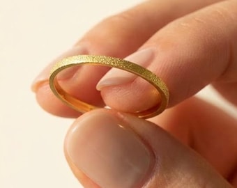 Zierlicher 14K Vergoldeter Stapelring | Strukturierte Gold Ring | Stapelbarer Goldring für Frauen | Minimalistischer zierlicher Ring Gold