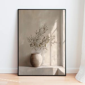 Cuadro de olivo, lámina de arte mediterráneo en tonos neutros (descarga digital)