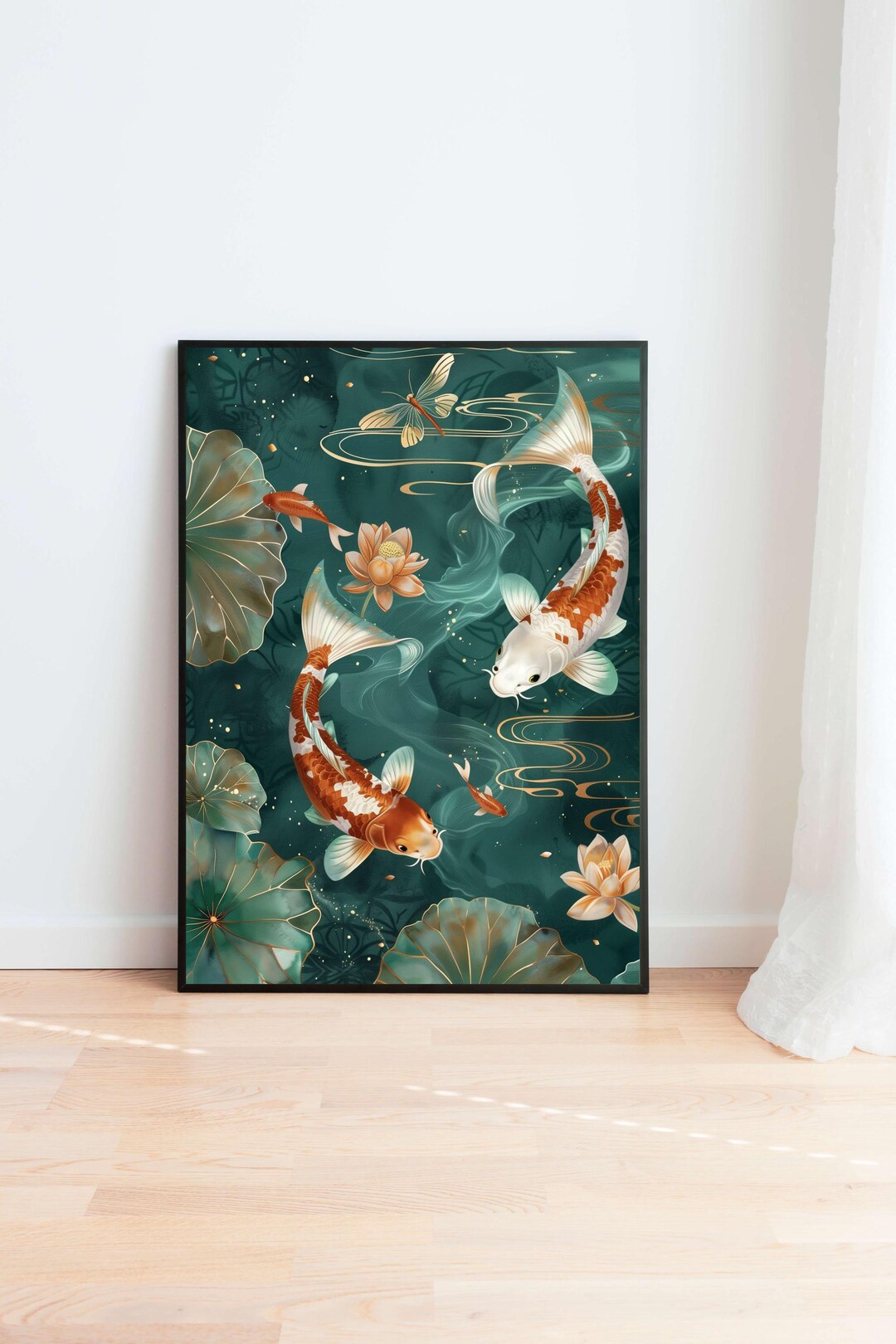 Koi Fish Lotus Pond Art Print | Japanese Zen Decor (JPG, PNG Download ...
