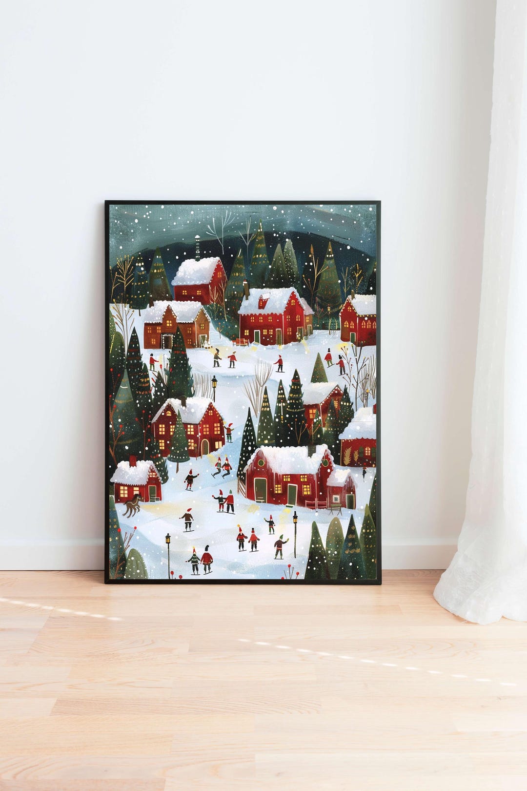 Christmas Village Art Print | Cozy Winter Town Illustration (digital ...