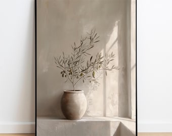 Olive Tree Painting, Neutral Mediterranean Art Print (Digital Download)