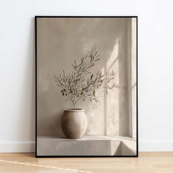 Olive Tree Painting, Neutral Mediterranean Art Print (Digital Download)