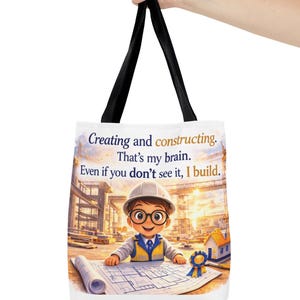 Construction Kid Blueprint design Tote Bag | Architect Engineer Cartoon