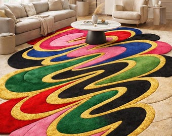 Hand Tufted Abstract Rug | Colorful Irregular Shape, Modern Art Carpet