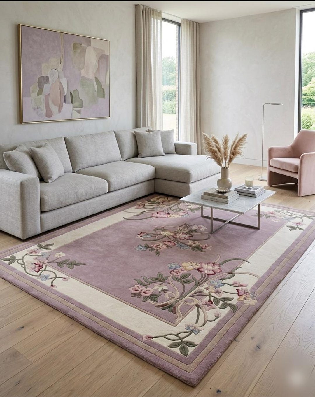 Hand Tufted Wool Floral Rug, Vintage Pastel Botanical Area Carpet ...
