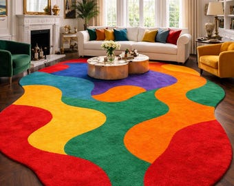 Hand Tufted Abstract Rug | Colorful Irregular Boho Carpet