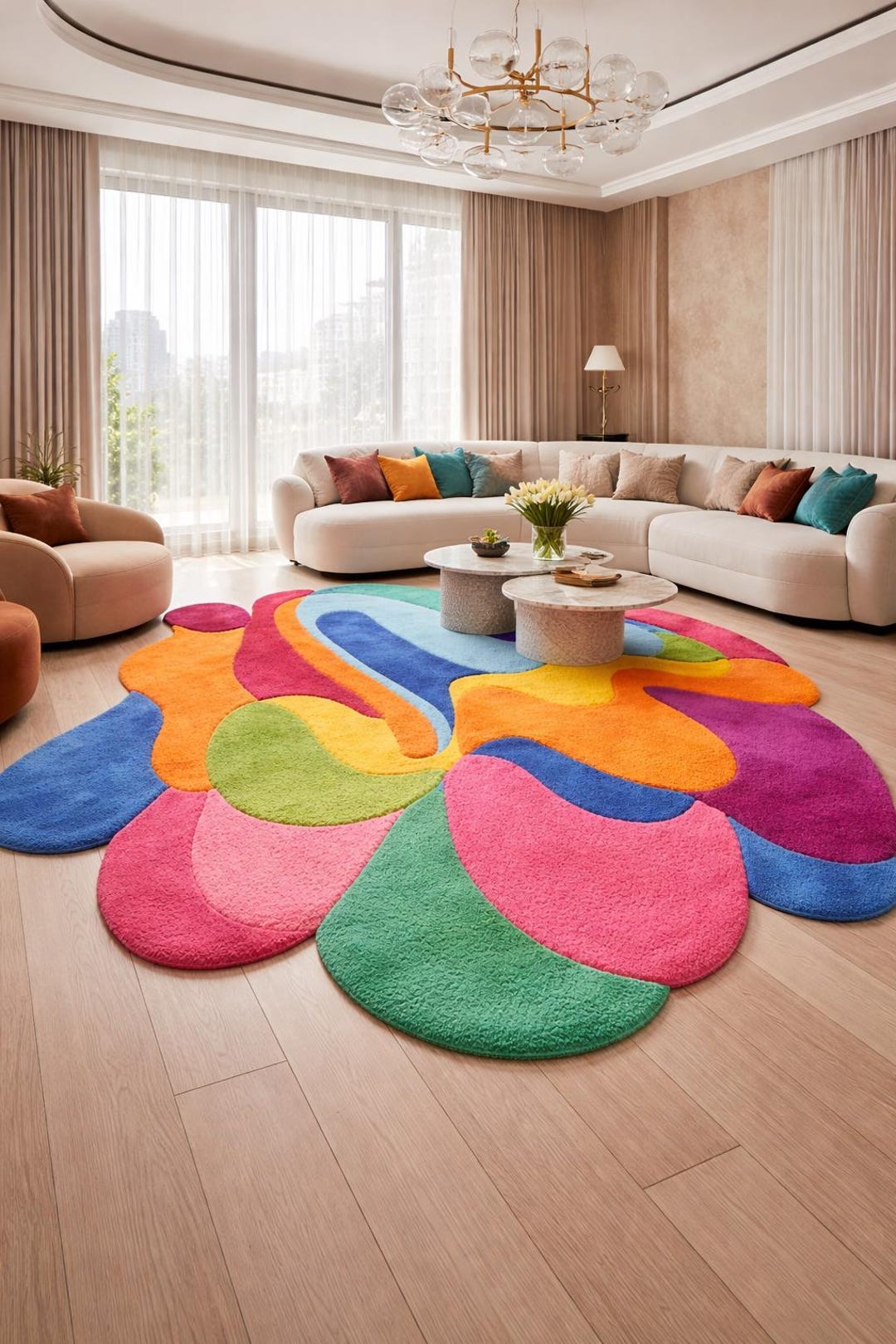 Irregular Abstract Area Rug Abstract Irregular Shape Hand Tufted Rug | Colorful Modern Art Carpet ...