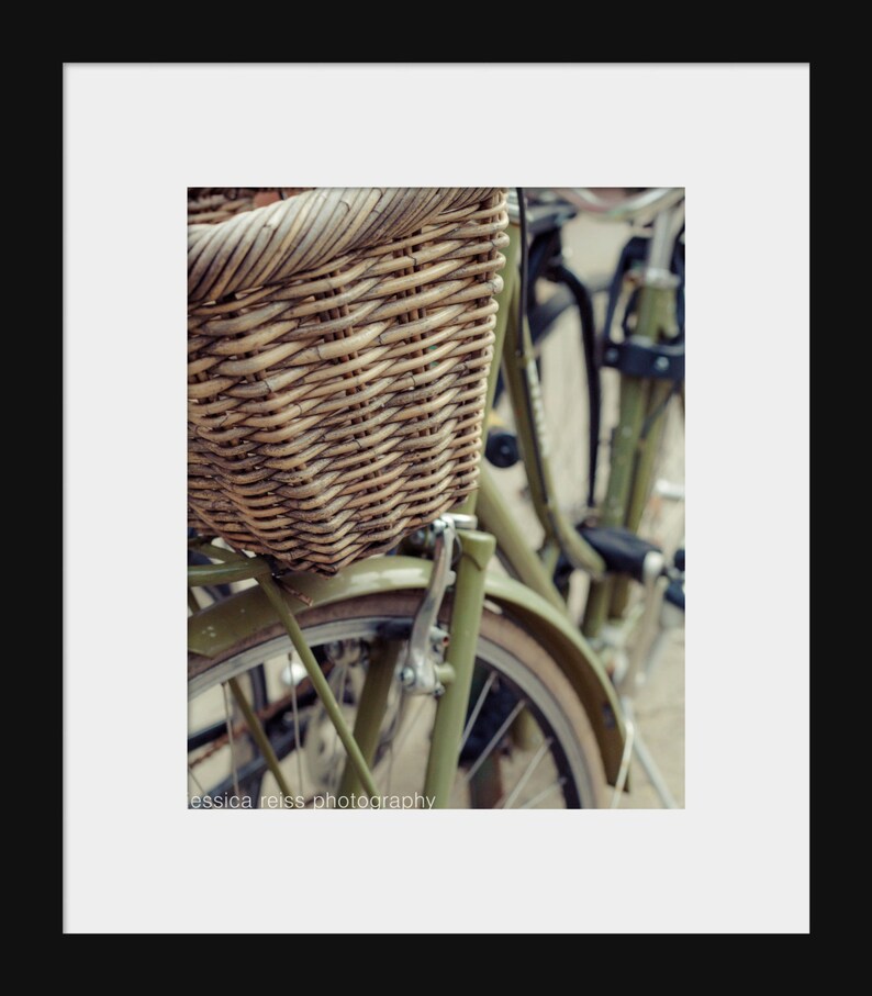 Olive Green Bike Wicker Basket Art Print Bicycle Photography Etsy